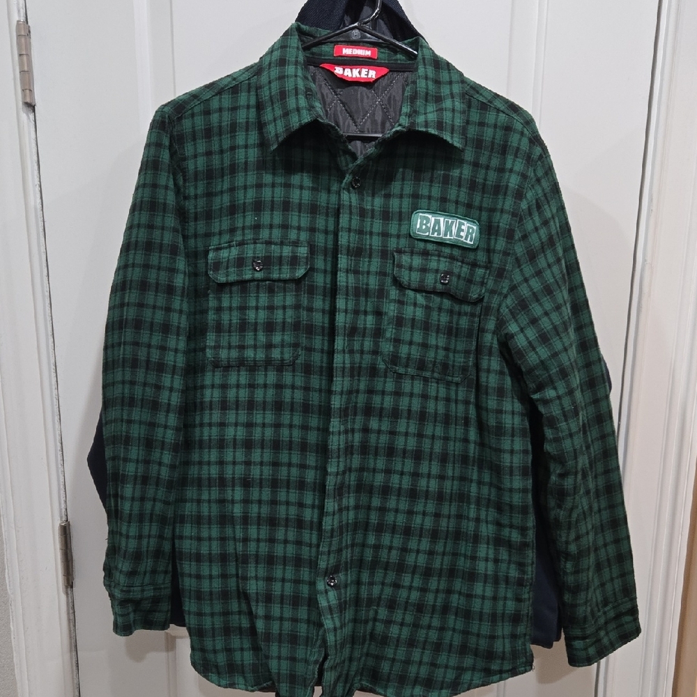 Baker Skateboards Green Plaid Men's Shirt Jacket